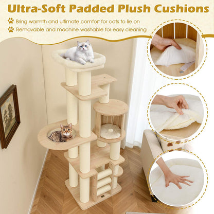 180cm Tall Wooden Cat Tree w/Cozy Perch, Condo, Space Capsule