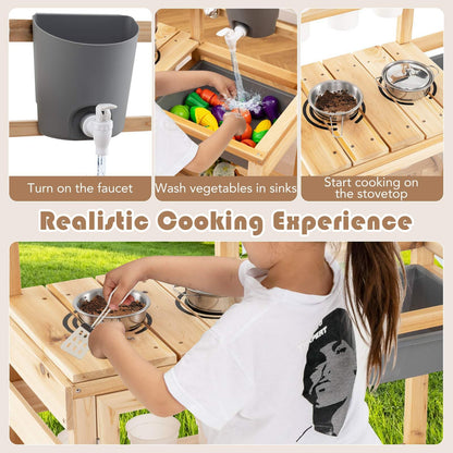 Kids Pretend Play Kitchen Toy Set with Removable Sink, Faucet, Dual Stoves