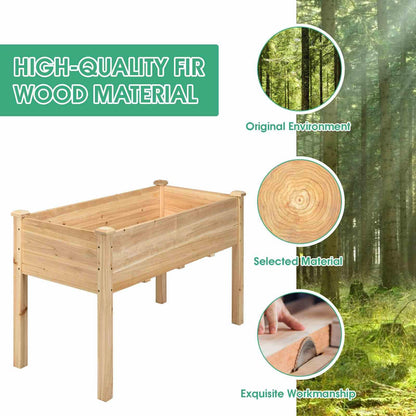 Wooden Raised Garden Bed w/ Sun-Protective PE Cover Elevated Planter Box w/ Legs
