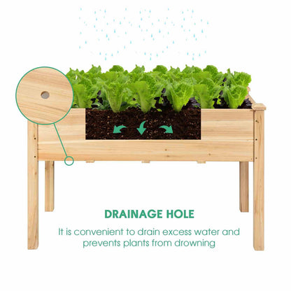 Wooden Raised Garden Bed w/ Sun-Protective PE Cover Elevated Planter Box w/ Legs