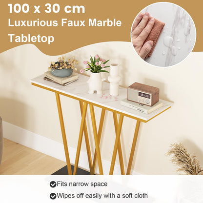 100cm Modern Console Table with Faux Marble Table