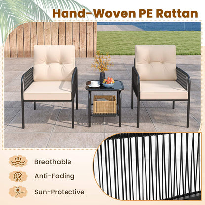 3 Pieces Patio Bistro Set, PE Rattan Furniture Set