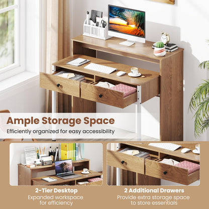 100 cm Expandable Rolling Computer Desk with Monitor Shelf