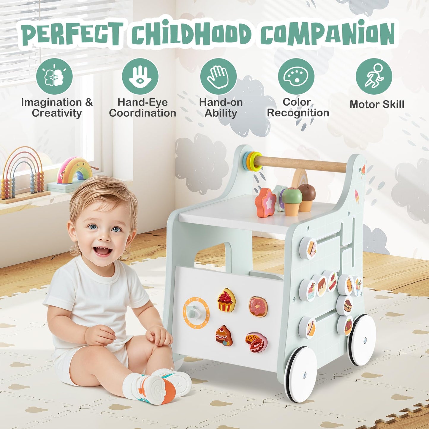 Montessori Push & Pull Walking Toy Dessert Ice Cream Cart