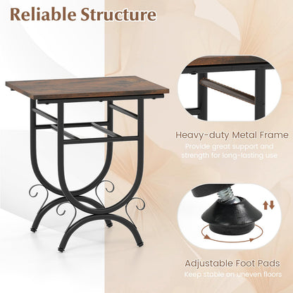 Side Table with Fabric Drawer, Nightstand with Carved Metal Frame