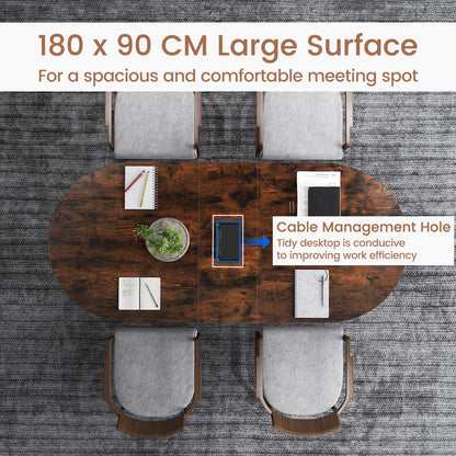 180cm Conference Table, Large Oval Meeting Table for 10 People