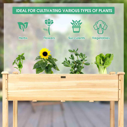 Wooden Raised Garden Bed w/ Sun-Protective PE Cover Elevated Planter Box w/ Legs