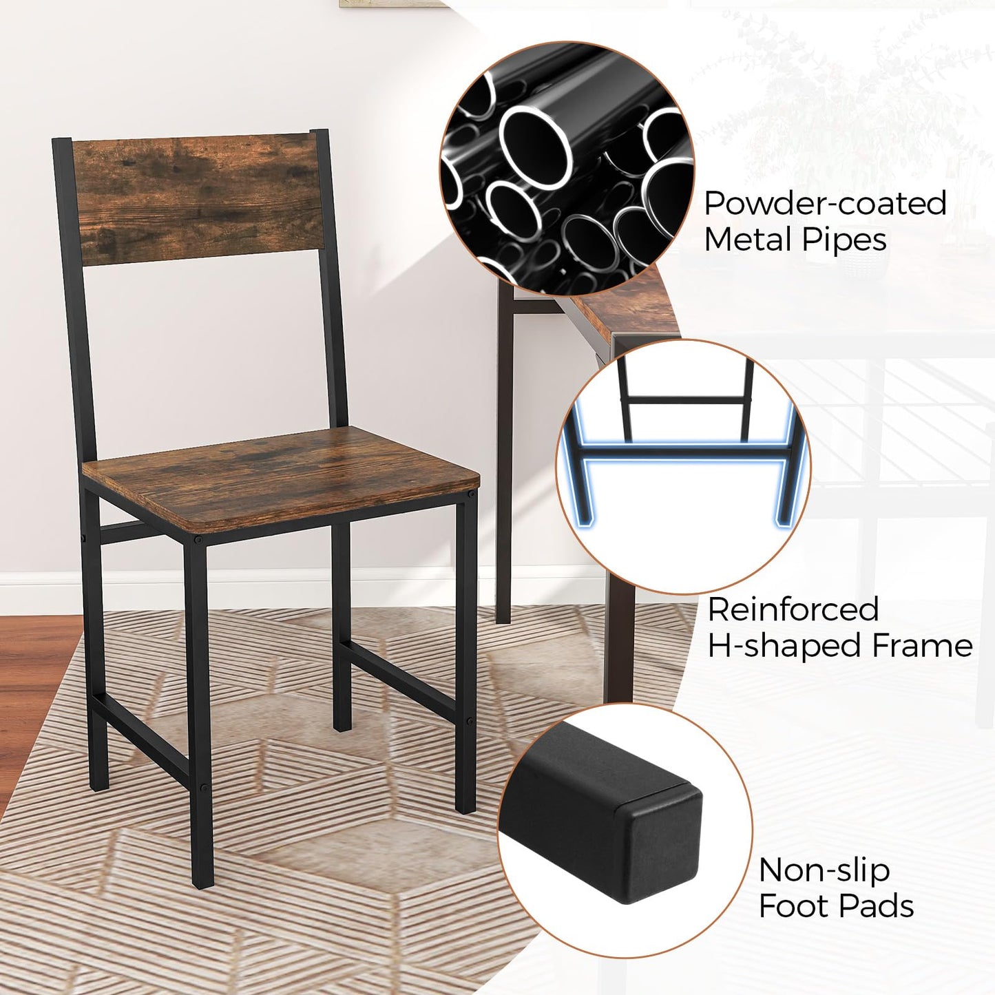 Dining Chairs Set of 2/4, Rustic Wood & Metal Frame