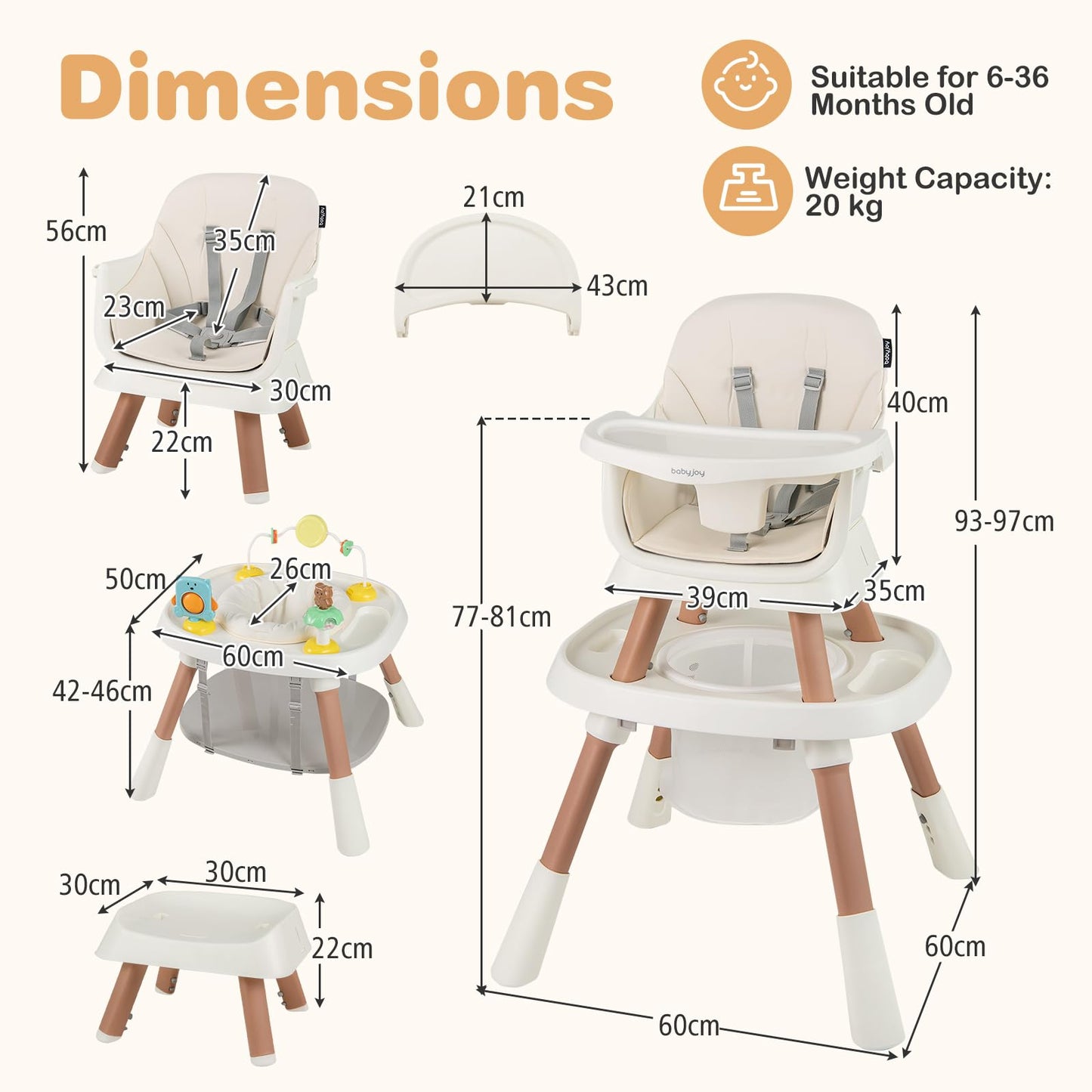 16-in-1 Baby High Chair, Convertible Highchair for Babies and Toddlers