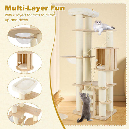 180cm Tall Wooden Cat Tree w/Cozy Perch, Condo, Space Capsule