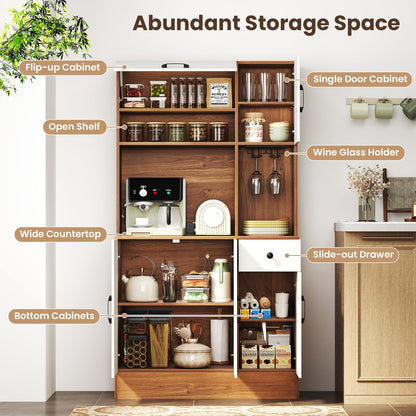 Giantex 167cm Tall Pantry Cabinet w/Hutch & Power Outlets