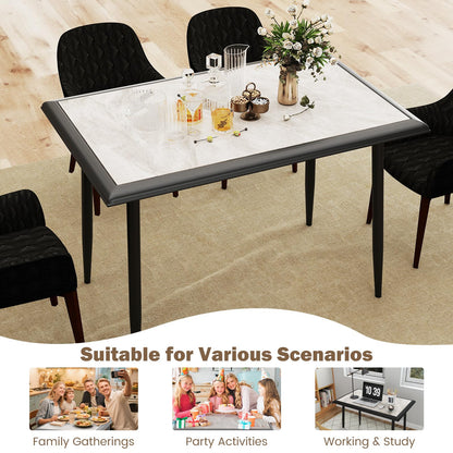 Sintered Stone Dining Table, Rectangular Kitchen Table w/Metal Frame