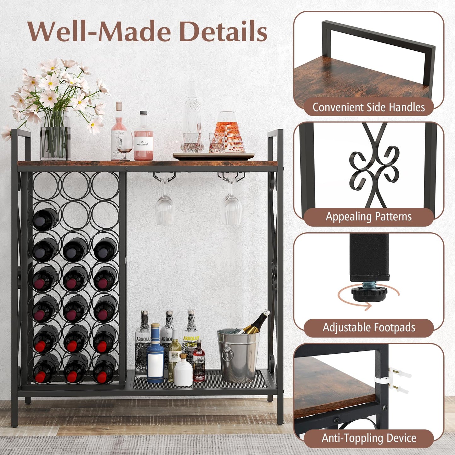 21 Bottle Wine Rack, Freestanding Floor Wine Bottle Organizer