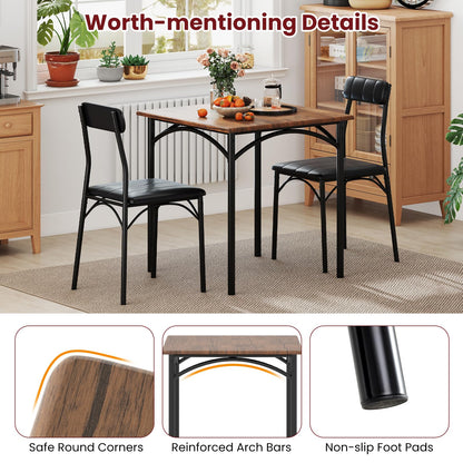 3-Piece Dining Table Set, Square Kitchen Table & 2 Chairs