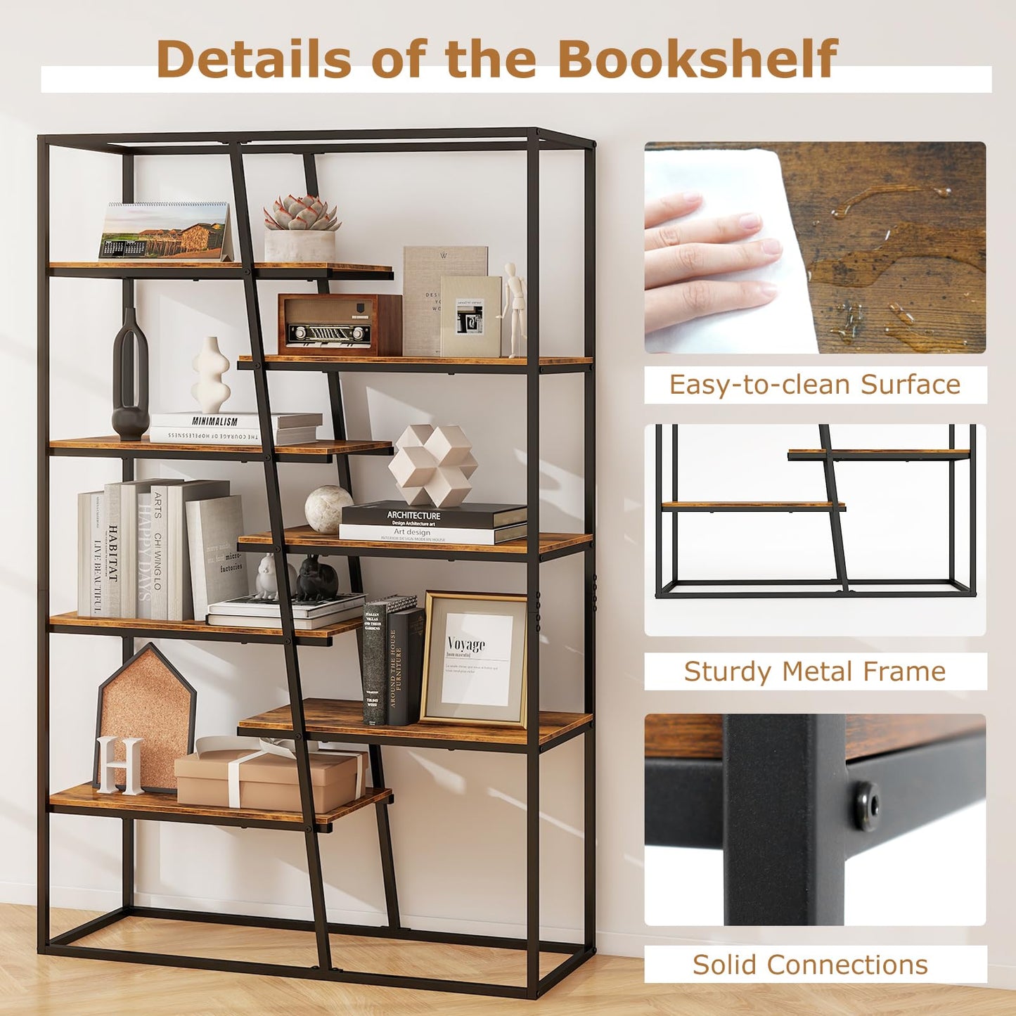 180 cm Tall Bookshelf, 7-Tier Industrial Etagere Bookcase