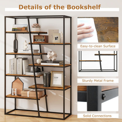 180 cm Tall Bookshelf, 7-Tier Industrial Etagere Bookcase