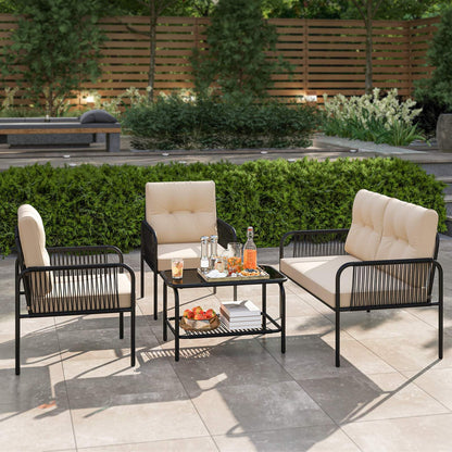 4 Pieces Patio Furniture Set, PE Rattan Sofa Chairs