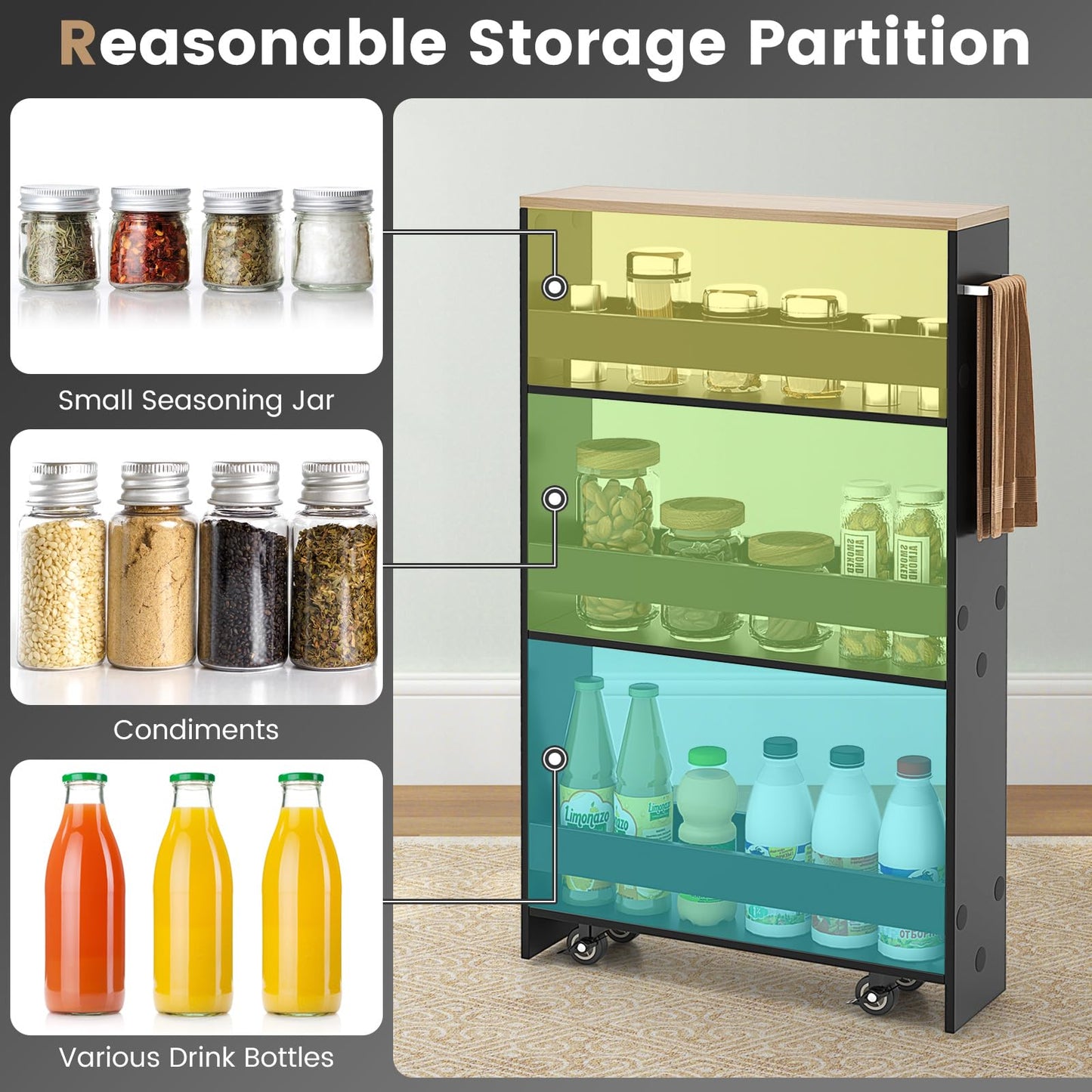 Giantex 4-Tier Slim Storage Cart, Narrow Mobile Serving Cart