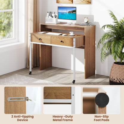 100 cm Expandable Rolling Computer Desk with Monitor Shelf