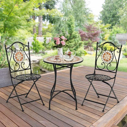 3 Piece Patio Bistro Set, Mosaic Pattern Metal Dining Set
