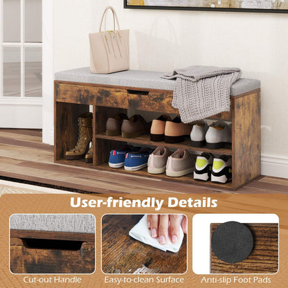 Shoe Bench w/Padded Seat, Shoes Rack w/Hidden Storage