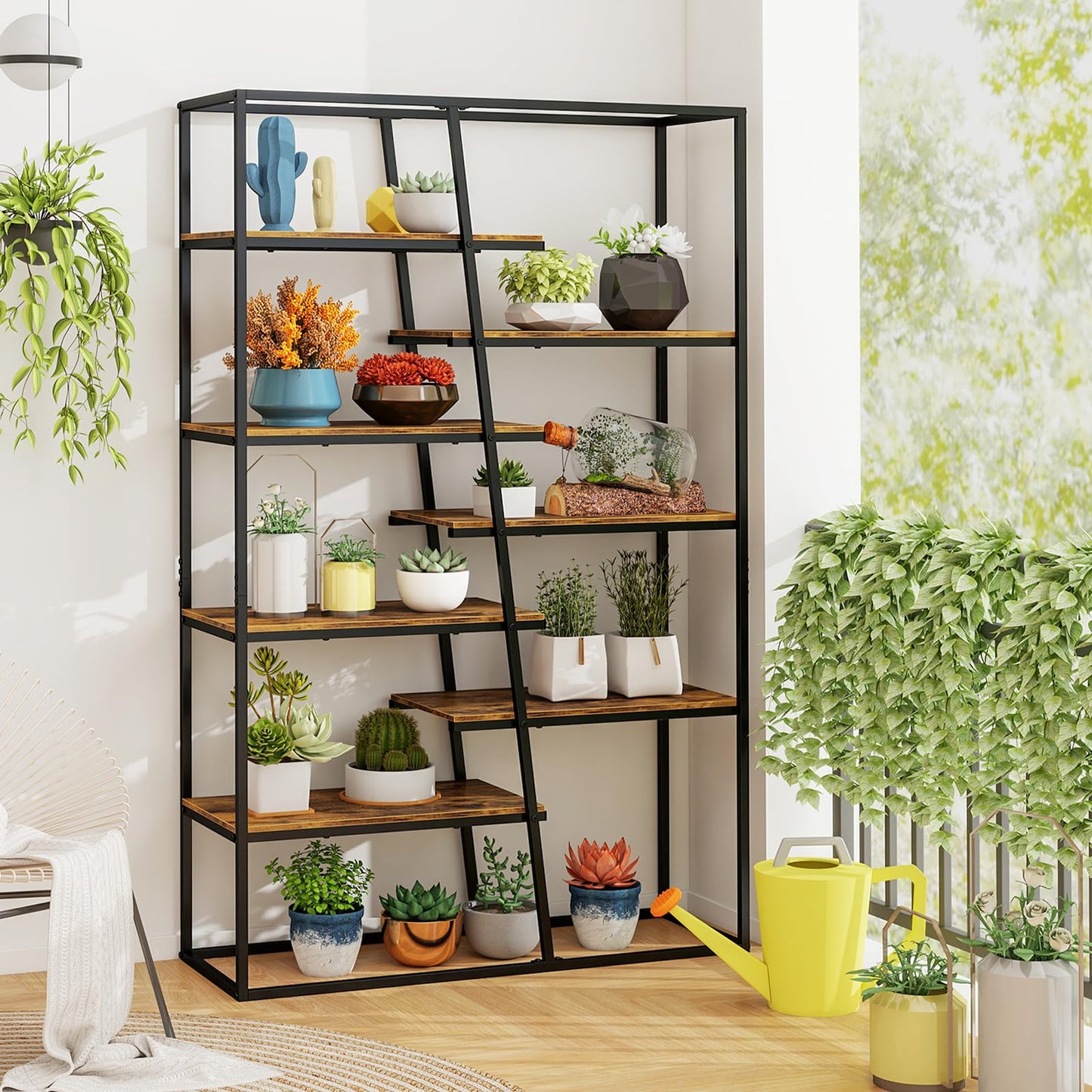 180 cm Tall Bookshelf, 7-Tier Industrial Etagere Bookcase