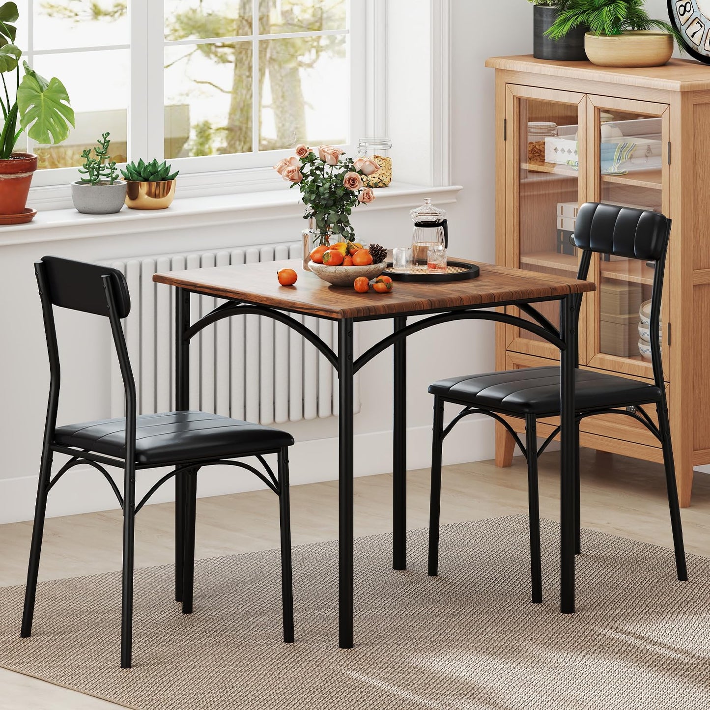 3-Piece Dining Table Set, Square Kitchen Table & 2 Chairs