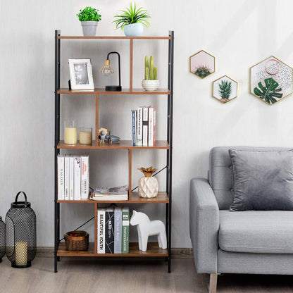 Giantex 5-Tier Bookshelf, Industrial Style Bookcase with Metal Frame, Free Standing Storage Display Shelves