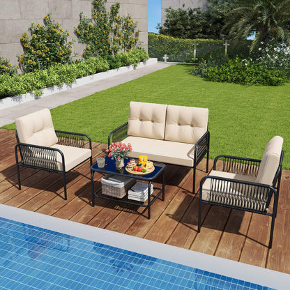 4 Pieces Patio Furniture Set, PE Rattan Sofa Chairs