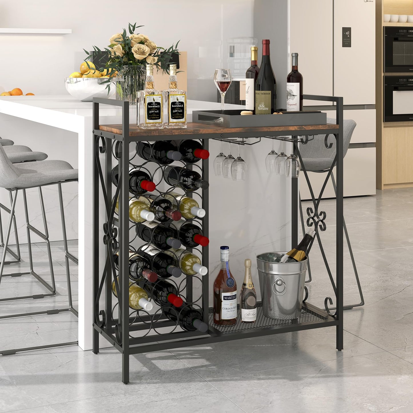 21 Bottle Wine Rack, Freestanding Floor Wine Bottle Organizer