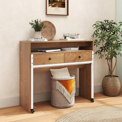100 cm Expandable Rolling Computer Desk with Monitor Shelf