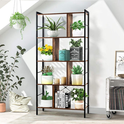 Giantex 5-Tier Bookshelf, Industrial Style Bookcase with Metal Frame, Free Standing Storage Display Shelves