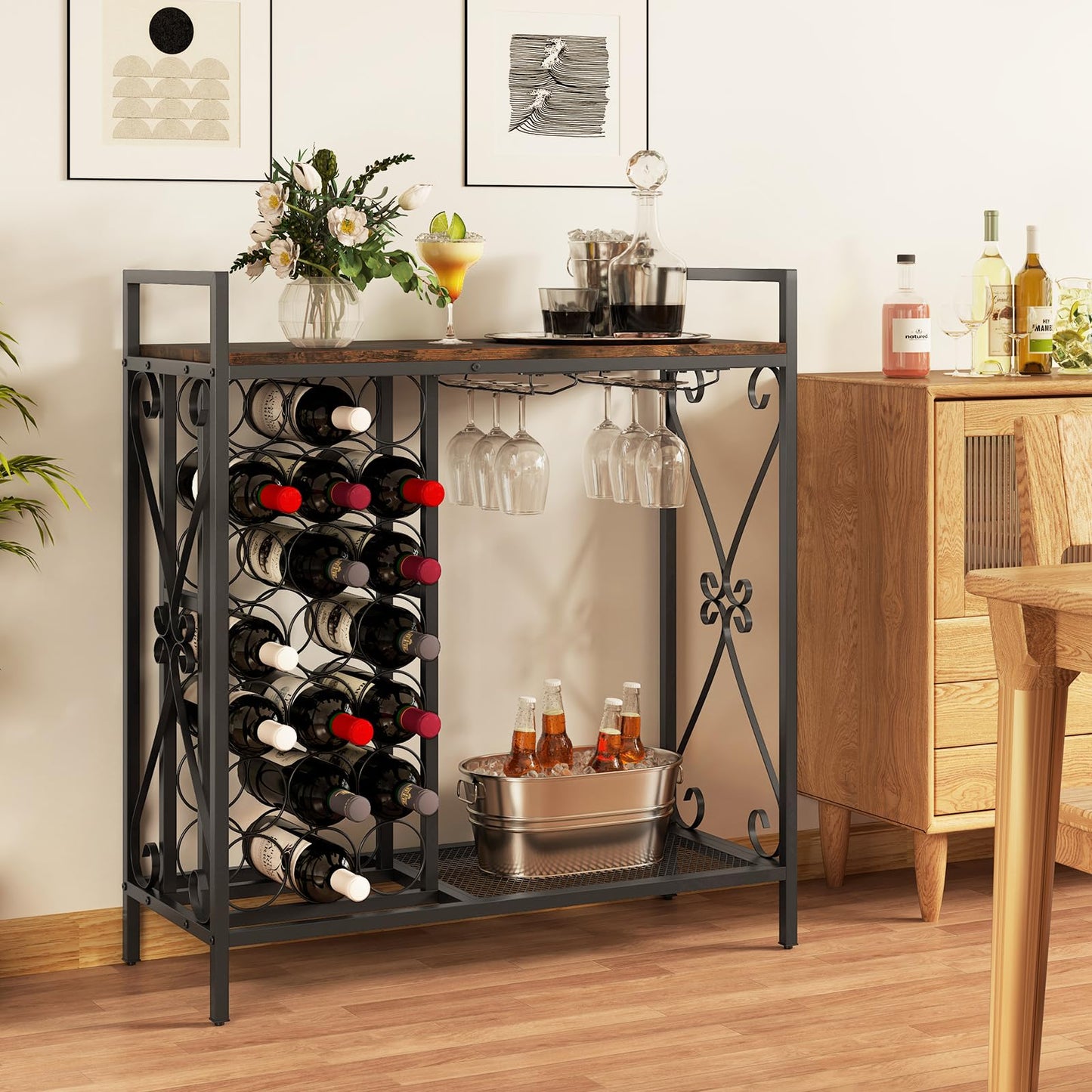21 Bottle Wine Rack, Freestanding Floor Wine Bottle Organizer