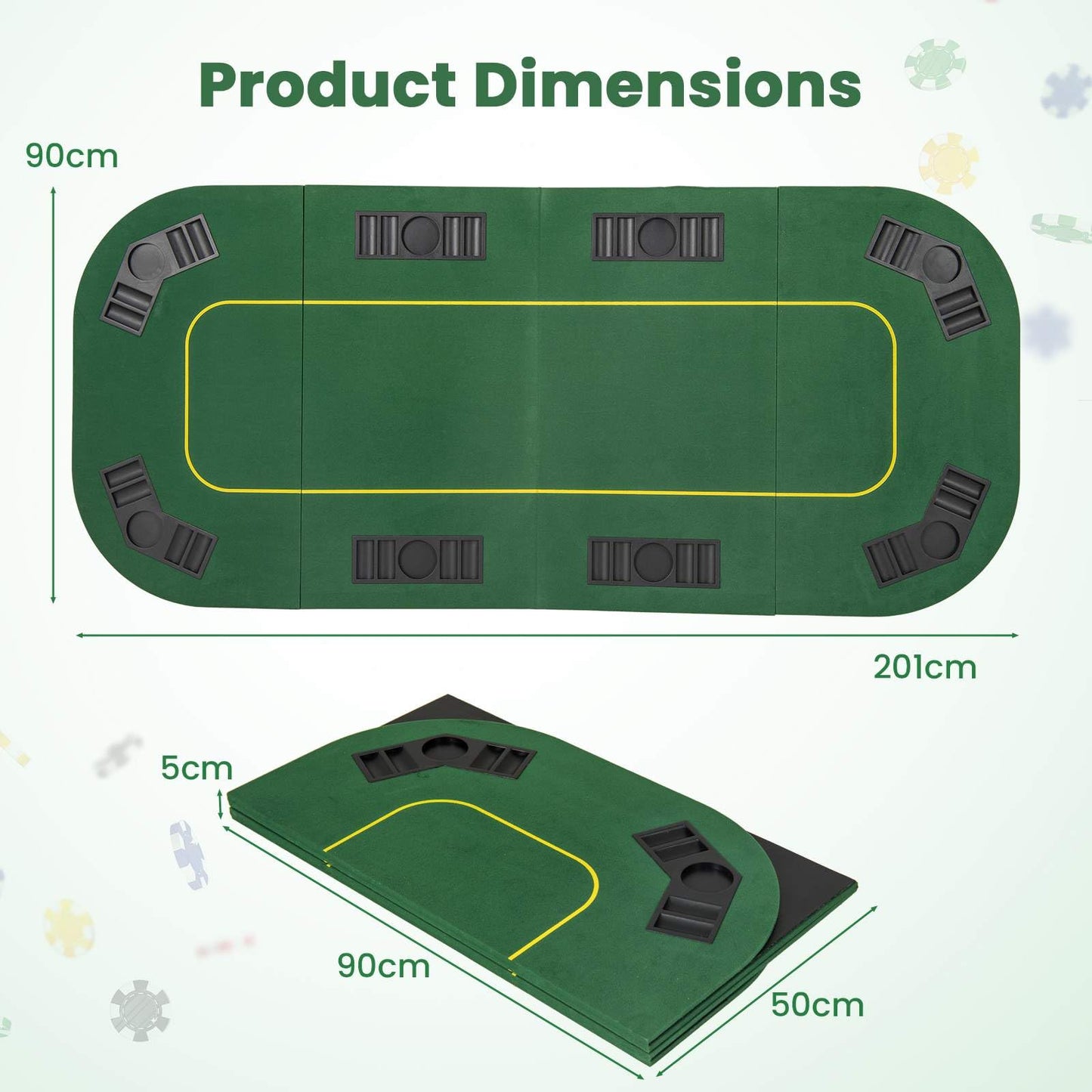 201 x 90 CM 8-Player Foldable Poker Table Top