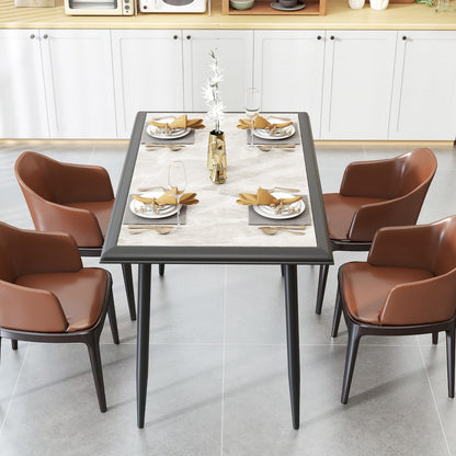 Sintered Stone Dining Table, Rectangular Kitchen Table w/Metal Frame