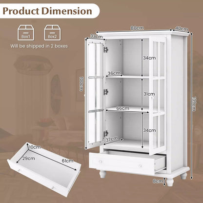139cm H Bookcase Cabinet Display Bookshelf Cabinet w/ Tempered Glass Doors