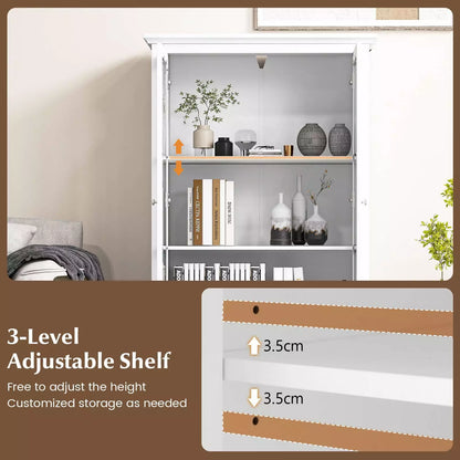 139cm H Bookcase Cabinet Display Bookshelf Cabinet w/ Tempered Glass Doors