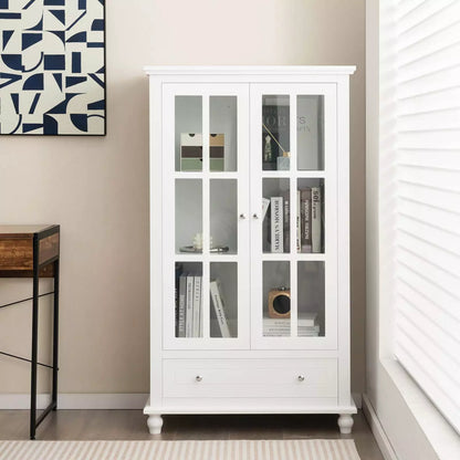 139cm H Bookcase Cabinet Display Bookshelf Cabinet w/ Tempered Glass Doors