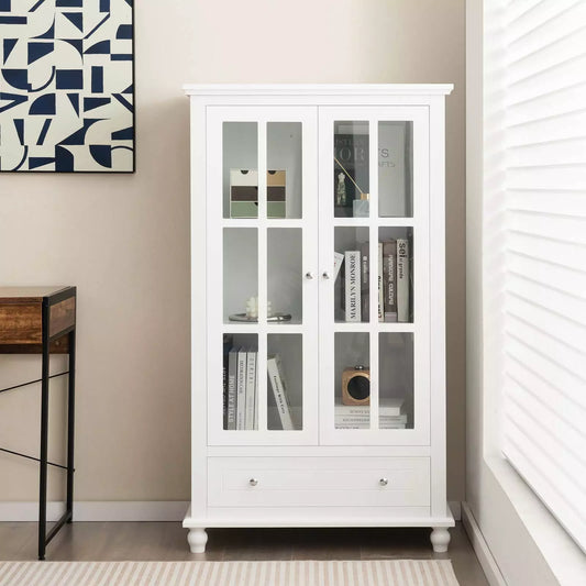 139cm H Bookcase Cabinet Display Bookshelf Cabinet w/ Tempered Glass Doors