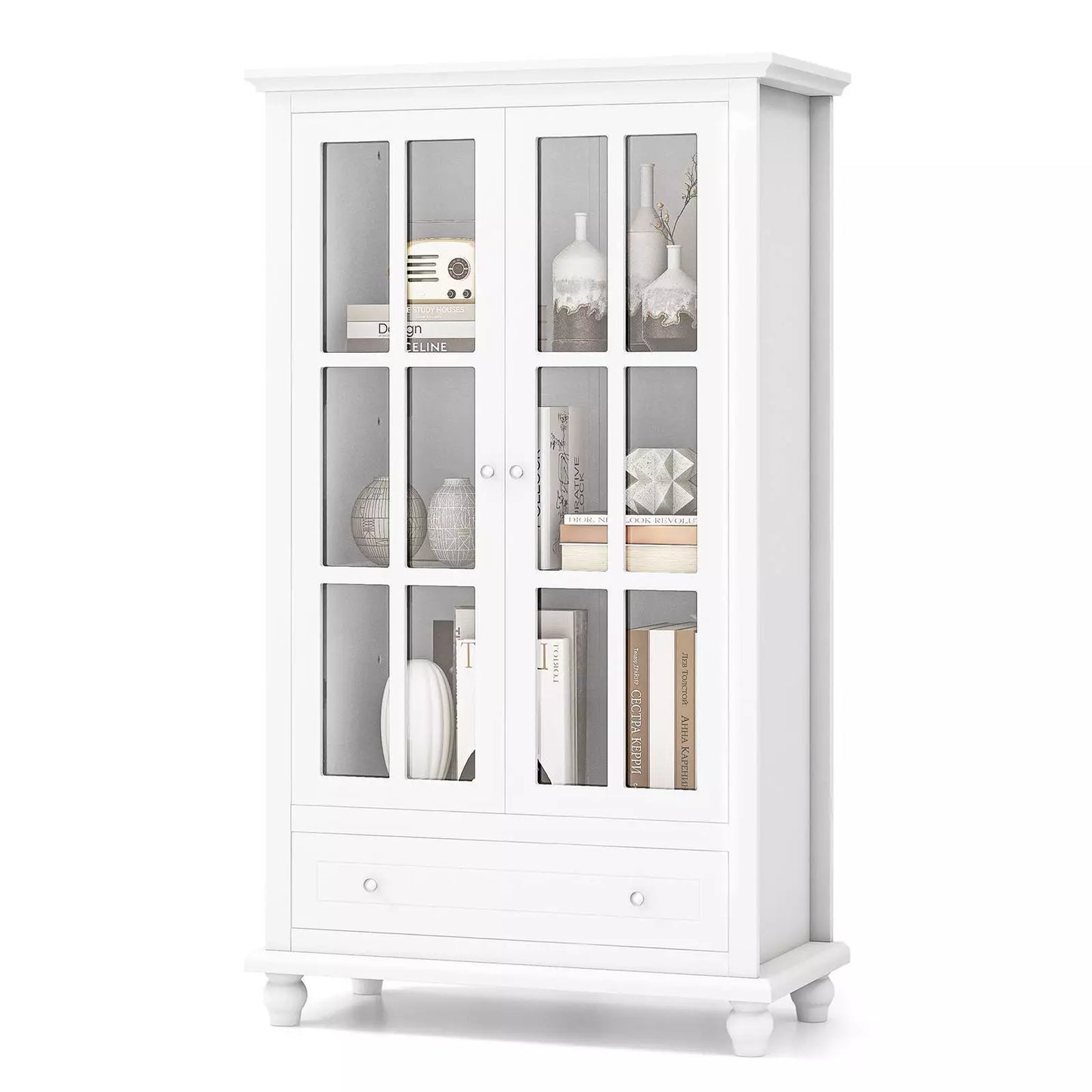 139cm H Bookcase Cabinet Display Bookshelf Cabinet w/ Tempered Glass Doors
