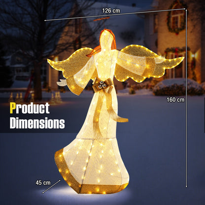 160CM Christmas Pre-Lit Angel, Outdoor Lighted Angel w/ Halo